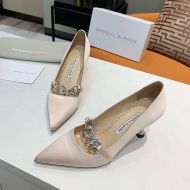 Manolo Blahnik Delisonacry Pumps Satin With Crystal Chain Apricot