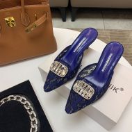 Manolo Blahnik Maysale Mules Lace With Bride Crystal Navy Blue