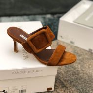 Manolo Blahnik Gable Mules Suede With Square Buckle Caramel