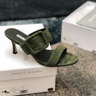 Manolo Blahnik Gable Mules Suede With Square Buckle Green