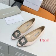 Manolo Blahnik Hangisi Flats Satin With Square Crystal Buckle Apricot