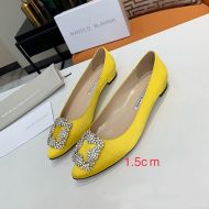 Manolo Blahnik Hangisi Flats Satin With Square Crystal Buckle Lemon