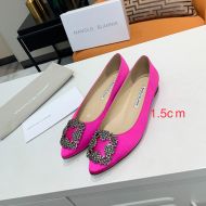 Manolo Blahnik Hangisi Flats Satin With Square Crystal Buckle Rose