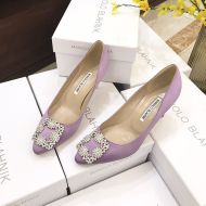 Manolo Blahnik Hangisi Pumps With White Crystal Square Buckle Purple