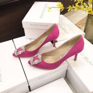 Manolo Blahnik Hangisi Pumps With White Crystal Square Buckle Rose