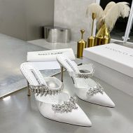 Manolo Blahnik Lurum Mules Satin With Crystal Embellished White