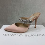 Manolo Blahnik Lutara Mules Satin With Crystal Embellished Cherry