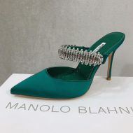 Manolo Blahnik Lutara Mules Satin With Crystal Embellished Green/White