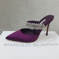 Manolo Blahnik Lutara Mules Satin With Crystal Embellished Purple