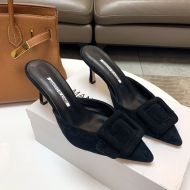 Manolo Blahnik Maysale Mules Suede With Kitten Heel Black