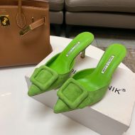 Manolo Blahnik Maysale Mules Suede With Kitten Heel Green