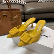 Manolo Blahnik Maysale Mules Suede With Kitten Heel Lemon