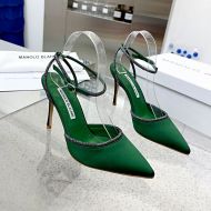 Manolo Blahnik Narcona Pumps Satin With Crystal Ankle Strap Green