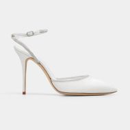 Manolo Blahnik Narcona Pumps Satin With Crystal Ankle Strap White