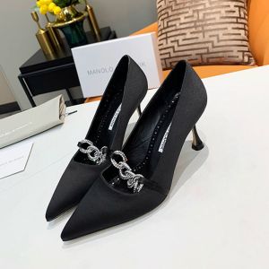 Manolo Blahnik Delisonacry Pumps Satin With Crystal Chain Black