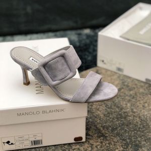 Manolo Blahnik Gable Mules Suede With Square Buckle Gray