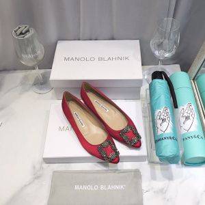 Manolo Blahnik Hangisi Flats Satin With Gunmetal Crystal Buckle Burgundy