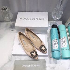 Manolo Blahnik Hangisi Flats Satin With Gunmetal Crystal Buckle Khaki