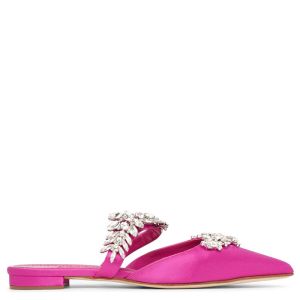 Manolo Blahnik Lurum Flats Satin With Crystal Embellished Rose