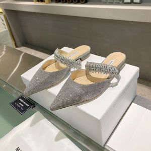 Manolo Blahnik Lutara Flats Glitter With Crystal Embellished Gray