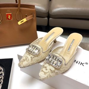 Manolo Blahnik Maysale Mules Lace With Bride Crystal Apricot