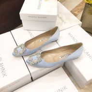 Manolo Blahnik Hangisi Flats Satin With White Crystal Buckle Gray