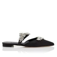 Manolo Blahnik Lurum Flats Satin With Crystal Embellished Black