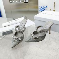 Manolo Blahnik Lurum Mules Lace With Crystal Embellished Gray