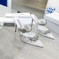 Manolo Blahnik Lurum Mules Lace With Crystal Embellished White