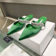 Manolo Blahnik Lutara Flats Satin With Crystal Embellished Green