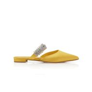 Manolo Blahnik Lutara Flats Satin With Crystal Embellished Yellow