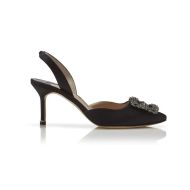 Manolo Blahnik Hangisli Slingback Pumps Satin With Jewel Buckle Black