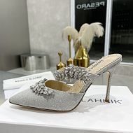 Manolo Blahnik Lurum Mules Glitter With Crystal Embellishment Silver