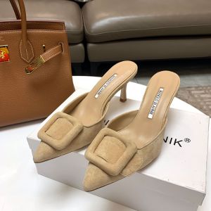 Manolo Blahnik Maysale Mules Suede With Kitten Heel Apricot